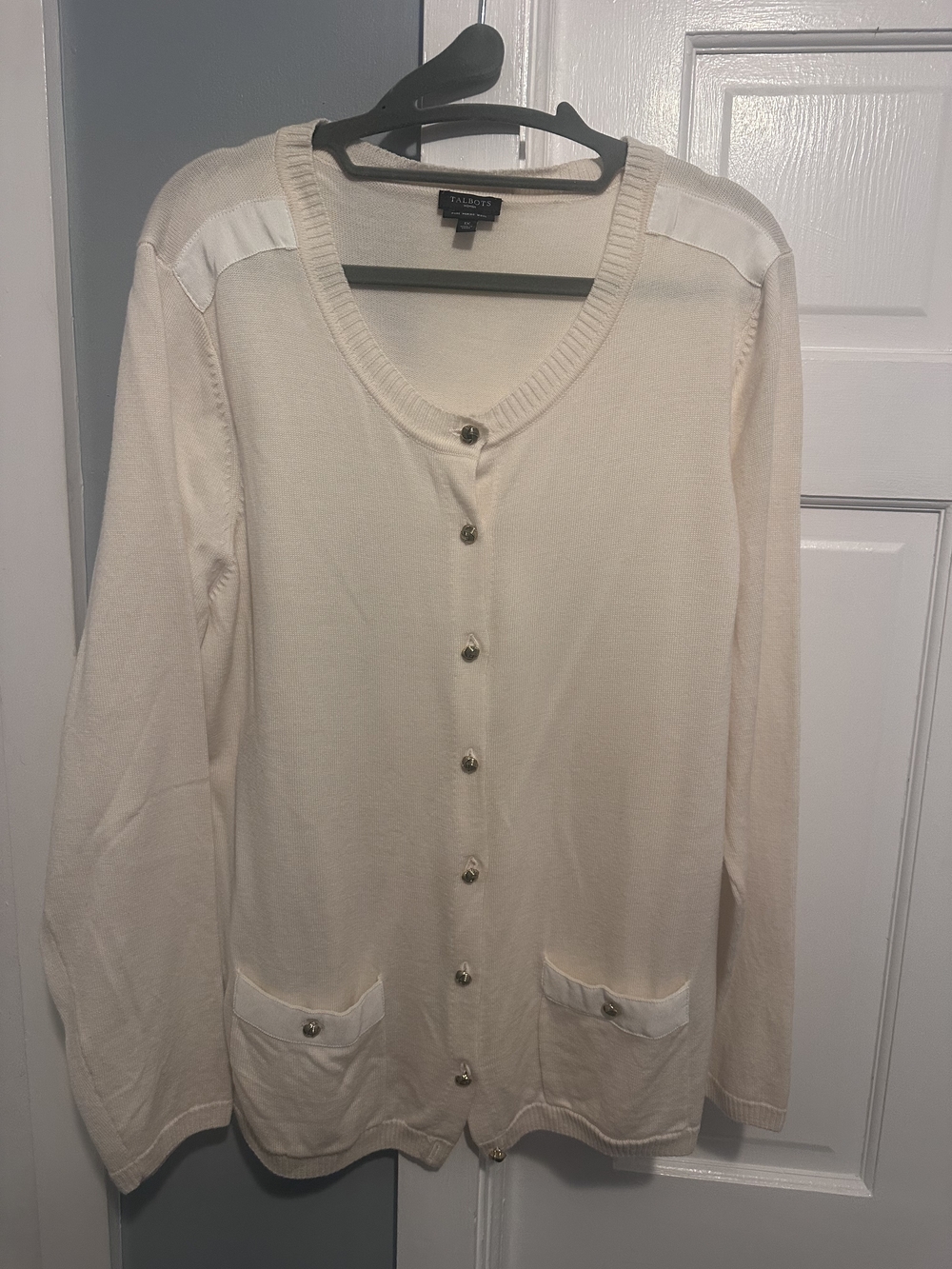 Talbots Cream Button-Front Women's Cardigan - 1X